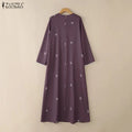 ZANZEA Muslim Modest Bow Printing Maxi Dress Women's | SAMAG