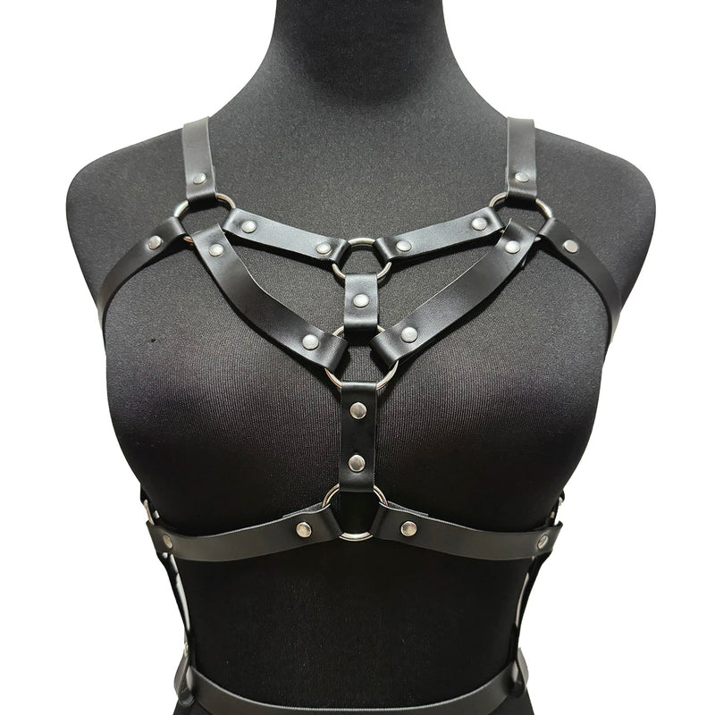 Women Fashion PU Leather Harness Waist Belt Punk Studded Decorative Harness Straps Suspenders Gothic Clothing Accessorie