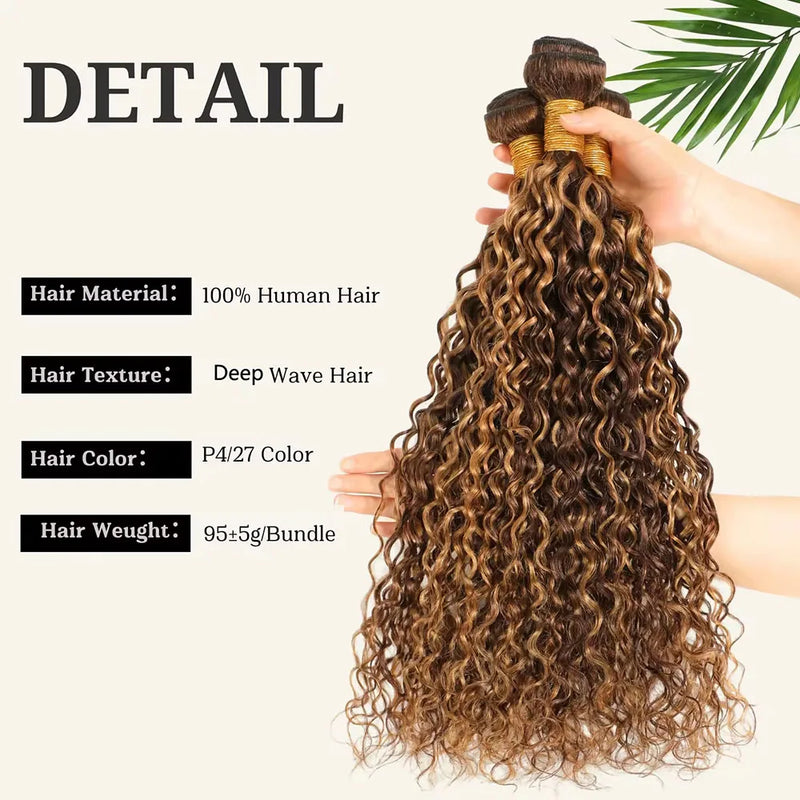 14-30 Inch Water Wave Bundles P4/27 Extension Brazilian Hair Weave Bundles 100% Brazilian Human Hair Wig 180 Density For Women