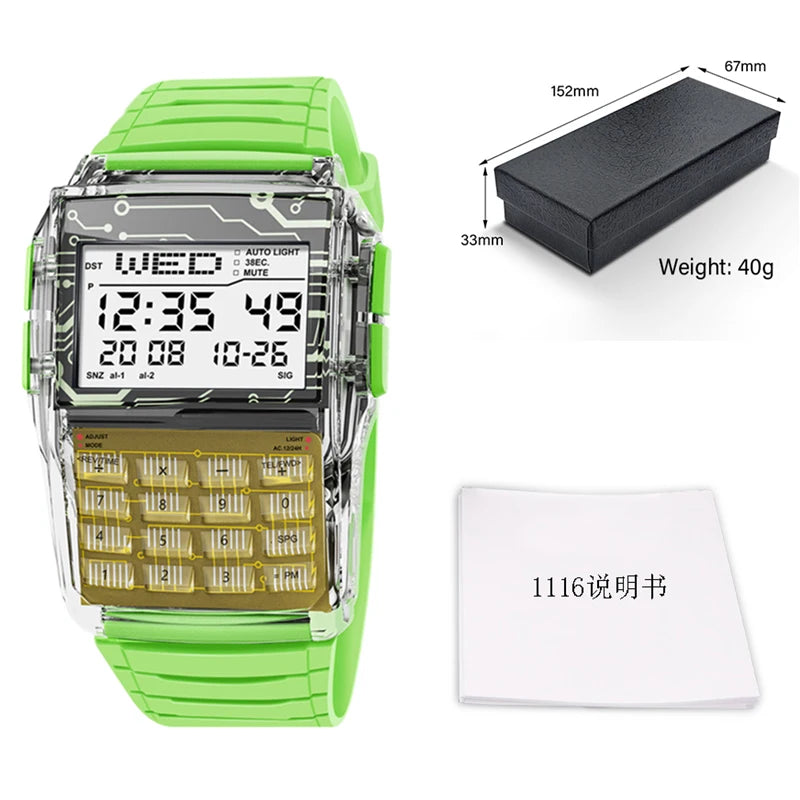 Men's Top Luxury LED Multifunction Calculator Watch Luminous Electronic Numeric Watch Keyboard Style