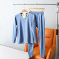 Upgraded Version Men's Thermal Wool Silk Underwear Set Self-Heating Double Warmth Velvet Knitted Fabric Long Sleeve round Neck