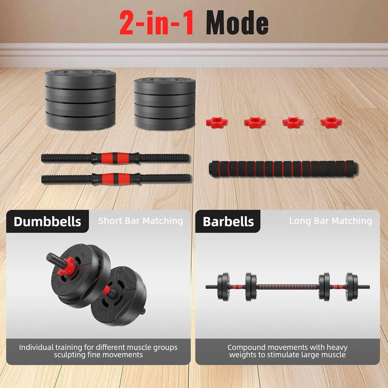 22lb 2-in-1 Adjustable Dumbbell & Barbell Set for Home | SAMAG