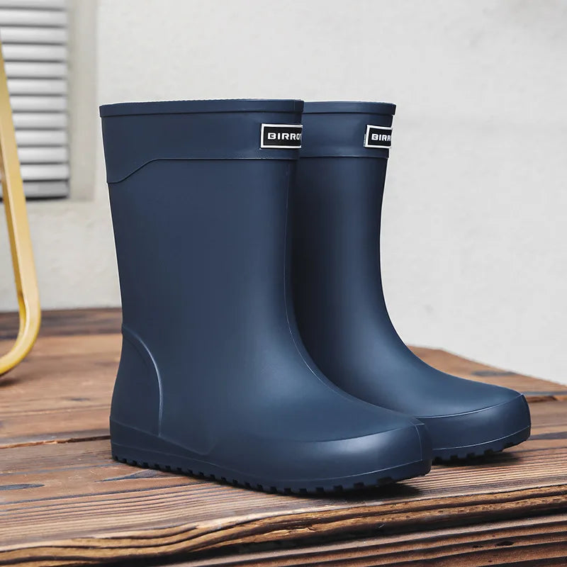 New Fashion Men Rain Shoes Waterproof Mid-Calf Boots Non-slip Work Rubber Outdoor Fishing Male Comfort Causal Footwears
