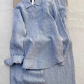 New Summer Women Leisure Lapel Collar Shirt Elegant Pantsuits Fashion Blue Suit Two-piece Set Simple Loose Comfortable Shirt