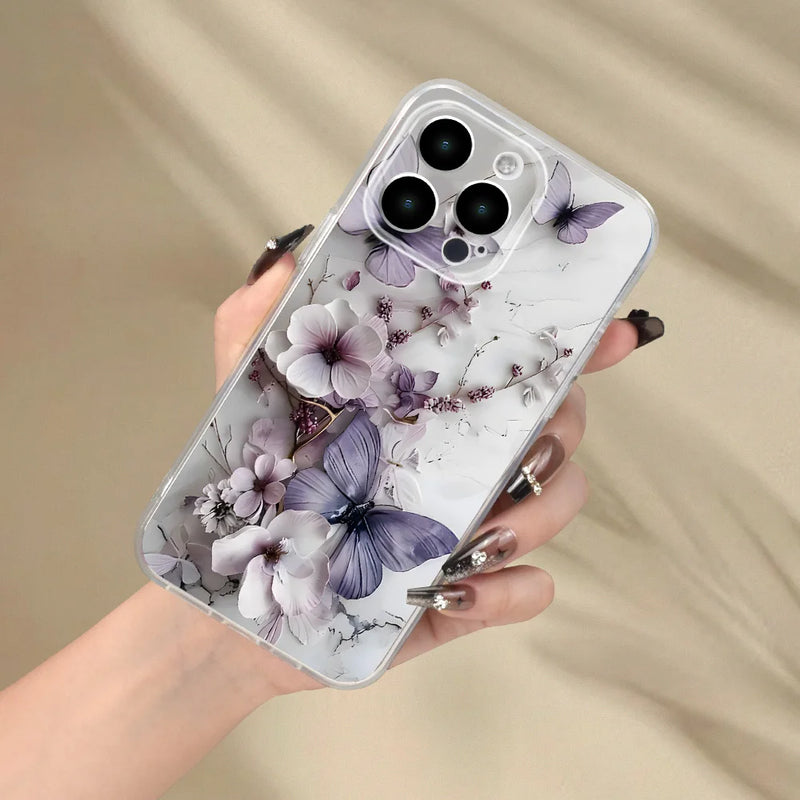 Purple butterfly with floral motif for iPhone 17 16/15/14/13/12/11 Pro Max Plus