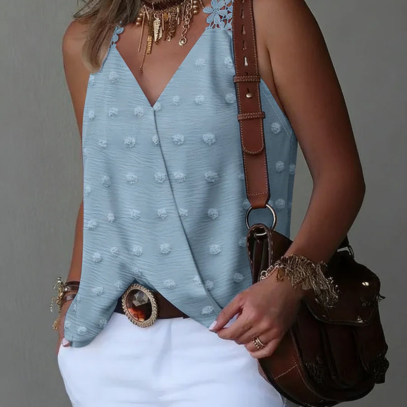 Women's V Neck Swiss Dot Camisole Tank Top Lace Trim Loose Top Casual Tank Top Spring Summer Chic Tank Top Daily Lightweight Top