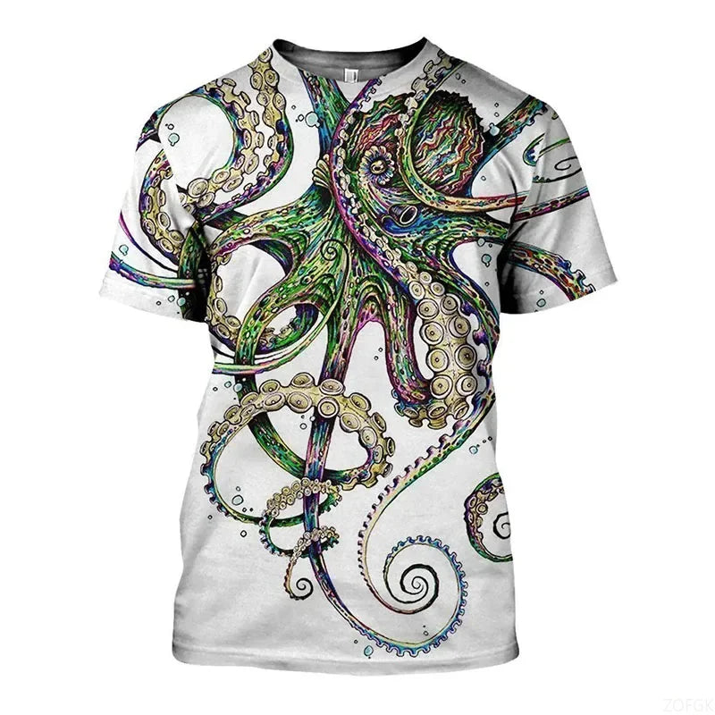 Tentacle Organism Pattern T - Shirt For Men Retro Ocean - View 5 | SAMAG