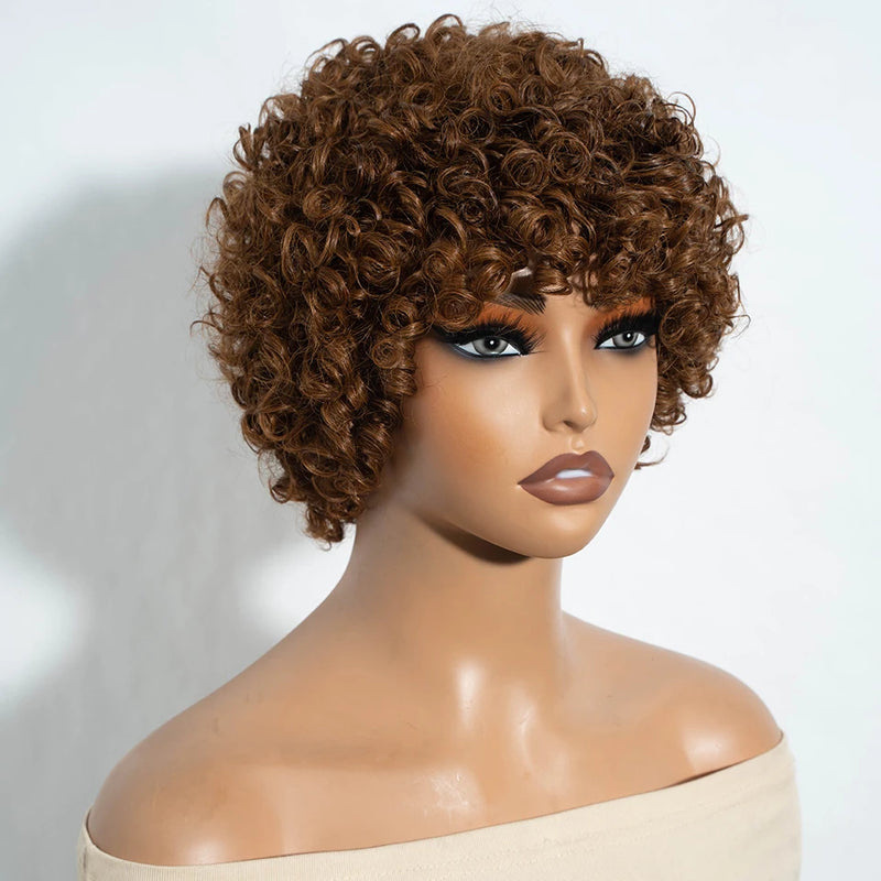 Lekker Black Short Pixie Cut Curly Bob 100% Human Hair Wigs For Women Brazilian Remy Hair Full Machine Made Glueless Daily Wigs
