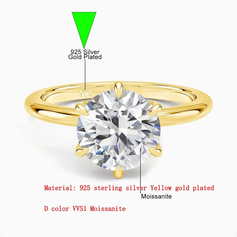 SDOOU Elegant 14K Gold Filled Six Claw Solitaire Moissanite Ring 1/2/3ct D VVS1 Round Cut  Everyday Wear Jewelry Gift for Women