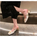 New Women's Shoes Mary Jane Mules, Square-Toed Shallow-Cut Chunky Heel Shoes, Fashionable High-Heeled Sandals