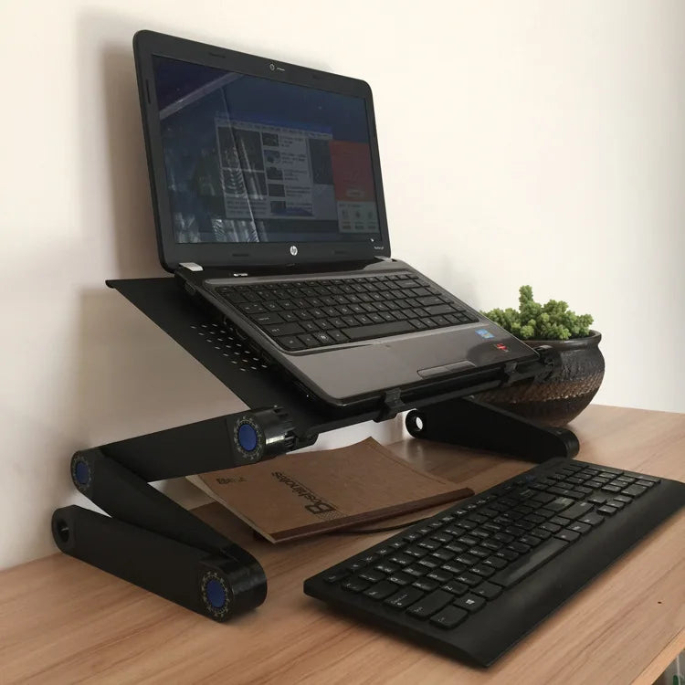 Adjustable Laptop Desk Stand Cooler Fan Portable Ergonomic Lapdesk for Bed Sofa PC Notebook Table Desk with Mouse Pad Aluminum