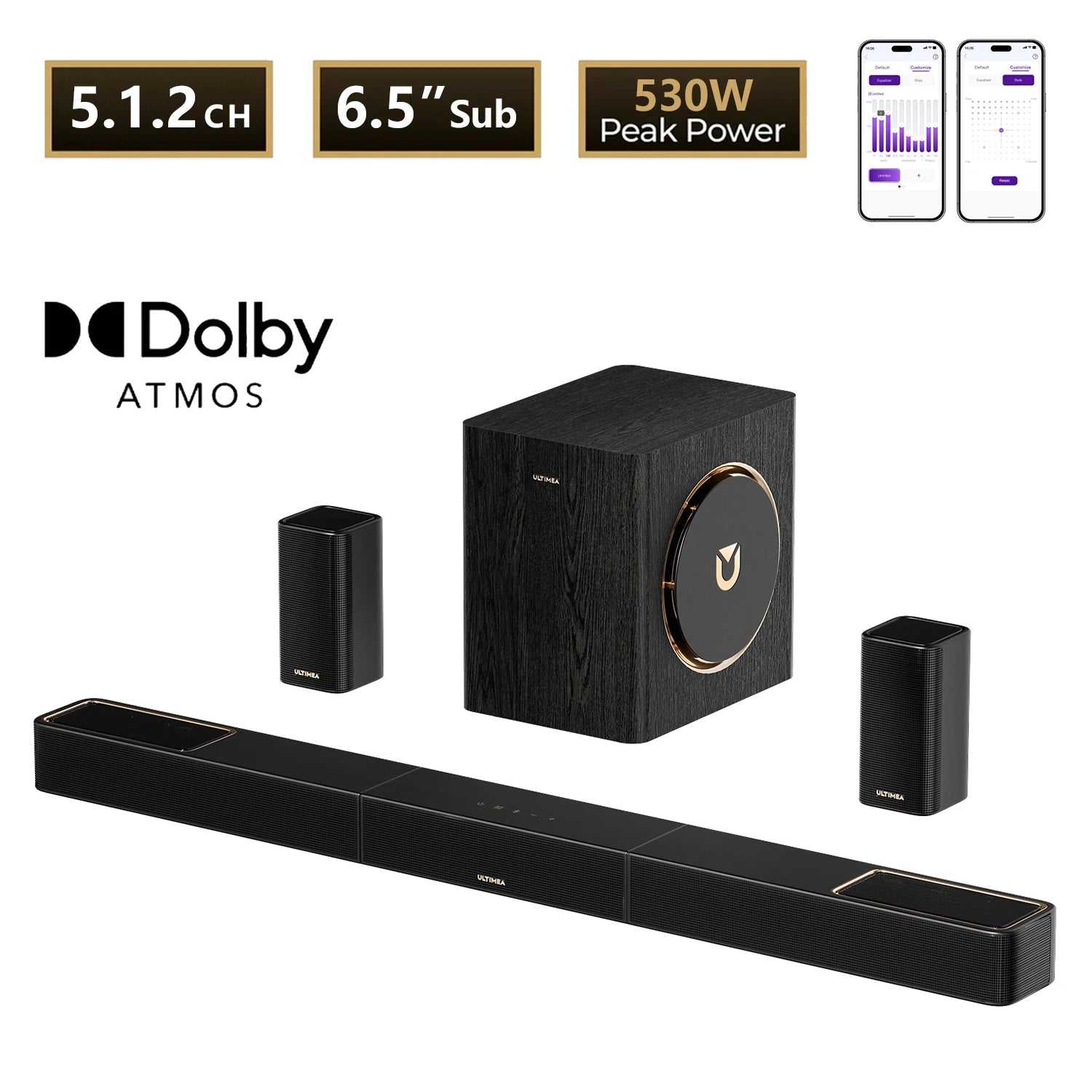 ULTIMEA 7.1.4ch Soundsystem Soundbar, Dolby Atmos&APP Control, Surround Sound System with Subwoofer & 2 Wireless Rear Speakers