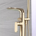 Tuqiu Brushed Gold Bathroom Bathtub Faucet + Handheld Shower Free Standing Luxury Waterfll BathTub Mixer Taps Floor Mounted