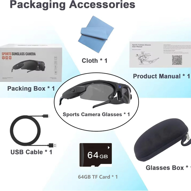 FPV WiFi Action Camera Sunglasses 1080P  Wireless POV Bodycam for Sports Cycling Vlog Video Recording
