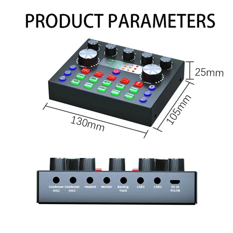 Live Sound Card V8S Audio USB External Sound Card Bluetooth Microphone Mixer Voice Changer Live Streaming Audio Sound Mixer