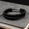 MingAo Charm Men Jewelry Natural Stone Multi-Layer Leather bracelet Black Stainless Steel Magnetic Clasp Tiger eye Bead Bracelet