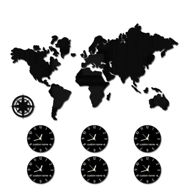 World Map Large Wall Clock New York London Tokyo Personalized Time Zone Silent Non Ticking Wall Clock Office Geographic Wall Art