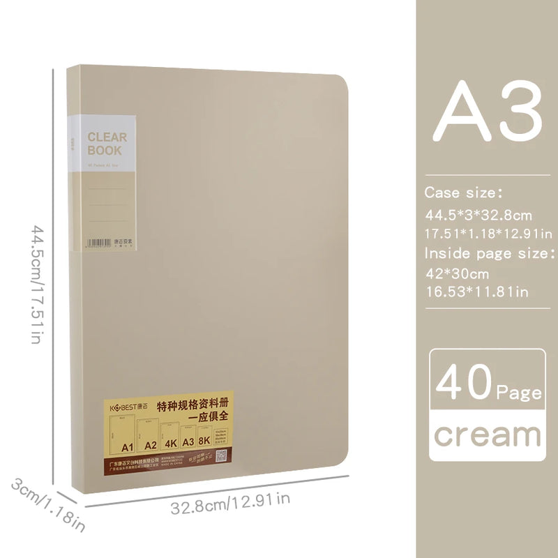 Thickened Light Retro Color A3 Document Folder Multi-color Matte Office Student 8K Large Portfolio Sketch Folder for Drawings