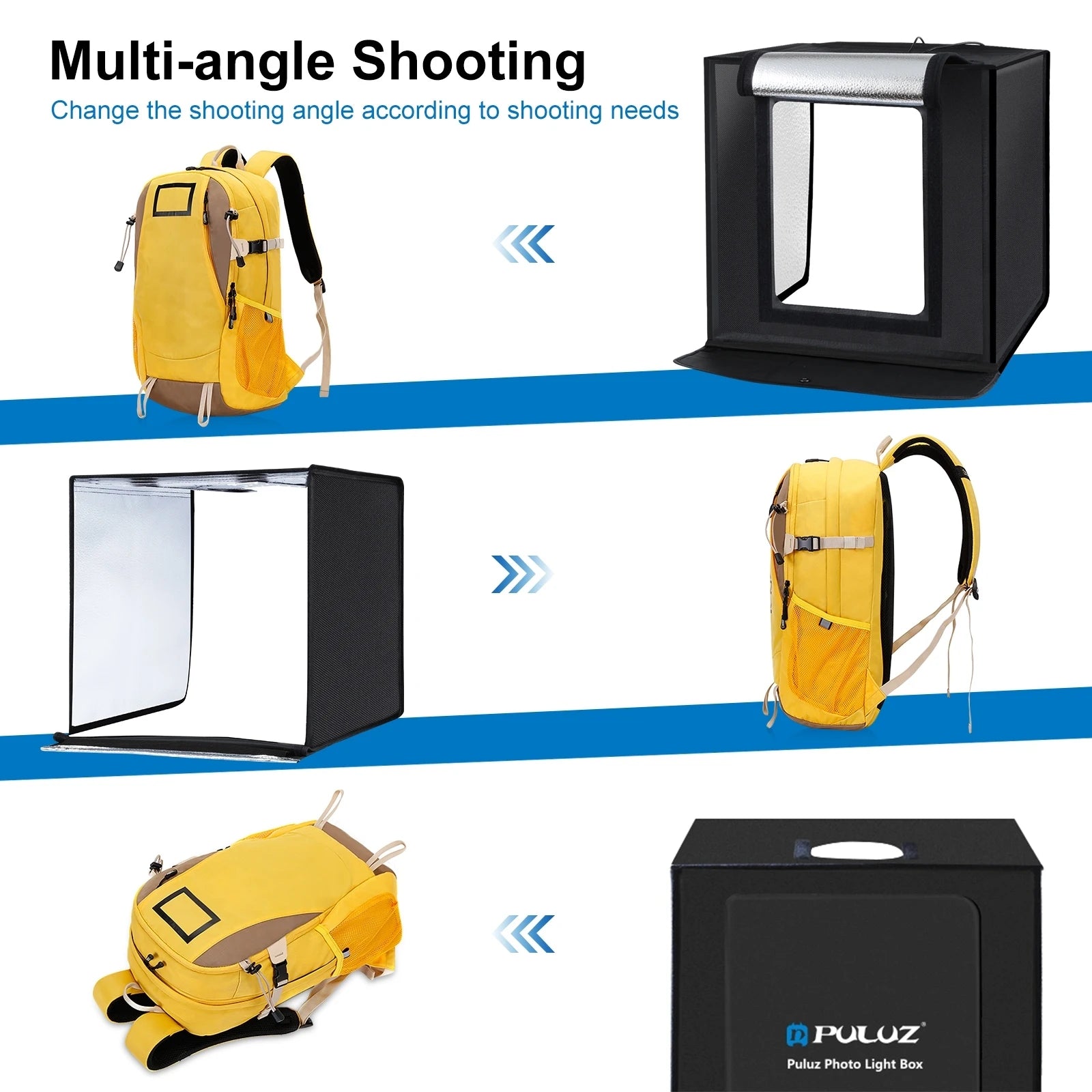 PULUZ 60cm Photo Studio Box Portable Light Soft Box LED 5500K White Light Dimmable 36W Photography Tent Kit with 6 Backdrops