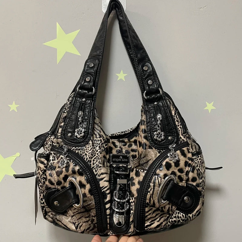 Women Handbags Fashion Leopard Shoulder Bag Large Tote Top-handle Shopping Pack Multifunctional Satchel Lady Hobos  Big Purse