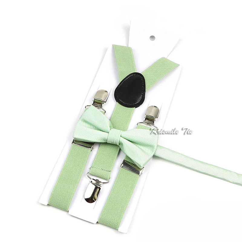 Novalty Sage Green Suspender Bowtie Set For Men Women Kids Romatic Wedding Party Elastic Y-back Straps Pants Shirt Accessory