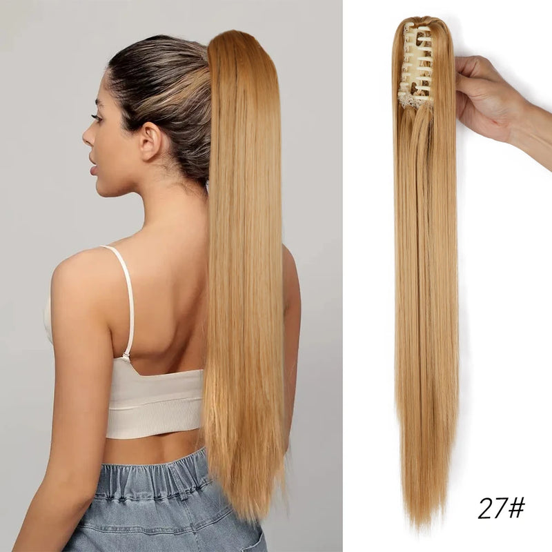 Synthetic Claw Clip On Ponytail Extension 22Inch Long Straight Wavy Ponytail Hair Ponytail With Claw Clip On Ponytail For Women