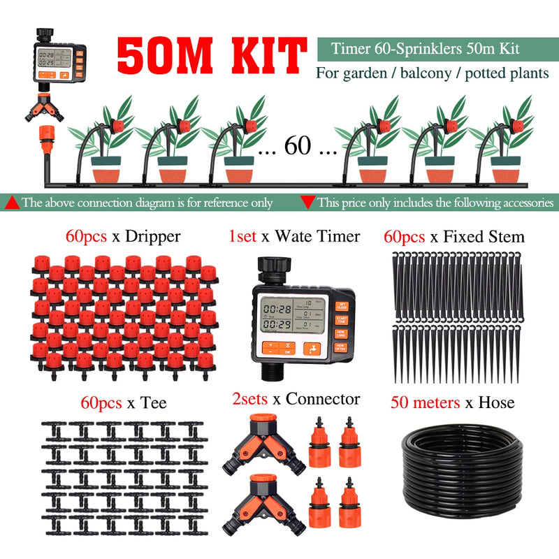 50-5M 1/4'' Hose Adjustable Drippers Automatic Watering Kit for Garden Greenhouse Home Outdoor Sprinkler Drip Irrigation System