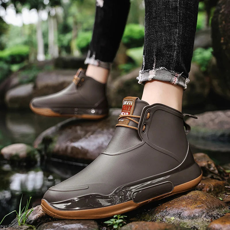 Men Ankle Rubber Boots Woman Rain Shoes Waterproof Fishing Shoes Work Garden Short  Kitchen Shoes Fashion Non-slip Rain Boots
