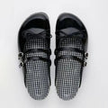 Women's Patent Leather Mary Jane Mules Buckle Bow Decor Slip on Flat Shoes Plaid Lining Casual Half Slippers Fashion  Footwear