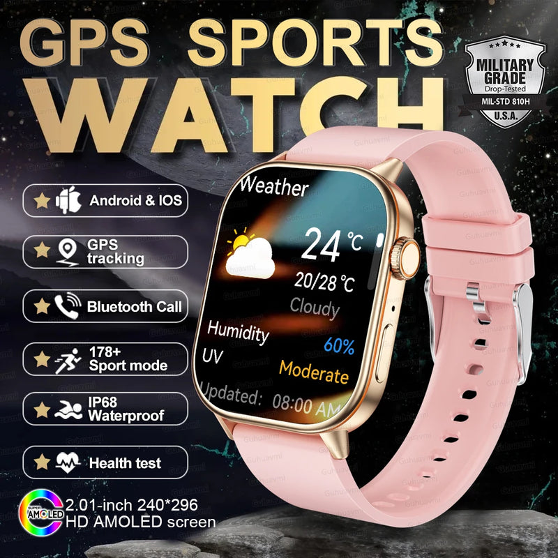 New GPS Military Smart Watch Bulit-in GPS Compass Altimeter Barometric 10ATM IP69K Waterproof AMOLED BT Call Smartwatch