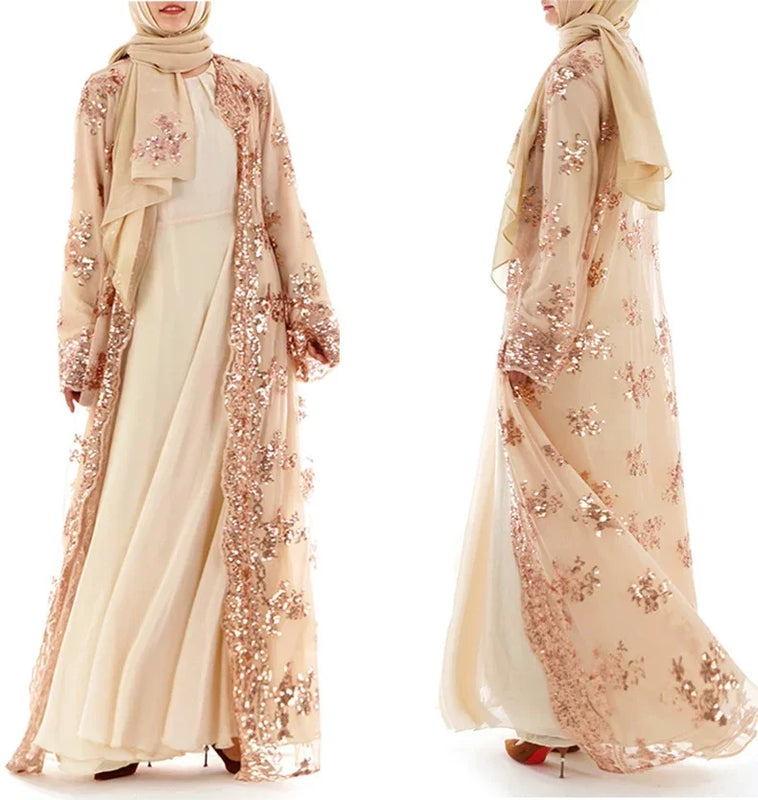 Eid Sequins Abaya Dubai Kimono Open Kaftan Muslim Dress | SAMAG