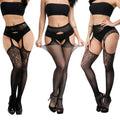 High Waist Sexy Fishnet Black Garter Stockings Tights Open Crotchless Body Suit Large Plus Size Pantyhose for Oversized Woman XL