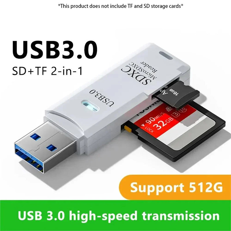 Multi Functional 2 In 1 High-speed USB 3.0/2.0 Card Reader Supports TF+SD Computer Tablet Camera Laptop Car Mounted