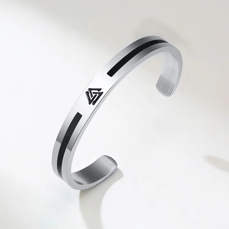 Men Bangle, Enemal Viking Logo Cuff Bracelet For Gentleman, Stainless Steel Minimalist - Visuel 6 | SAMAG