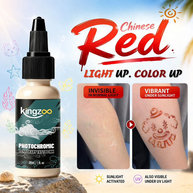KINGZOO Temporary Tattoo Ink Sun Activated Color Changing Body Art Paint Airbrush Paint for Festival Party Beach Halloween 30ML