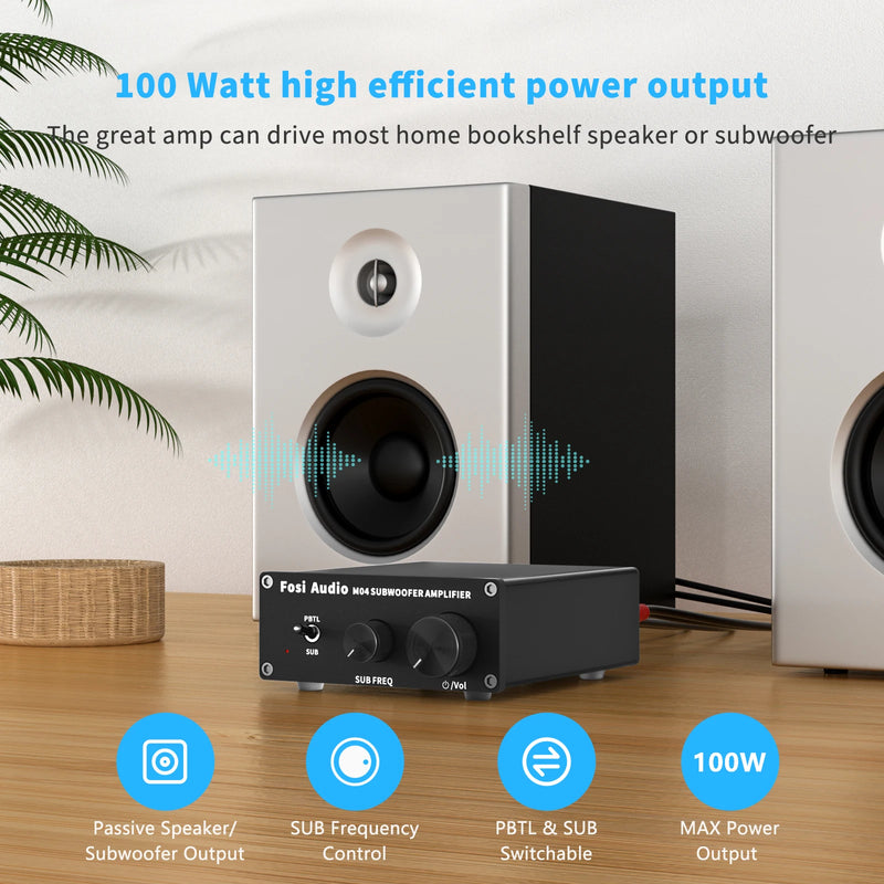 Fosi Audio Mono Amplifier Subwoofer Amp 100W With Bass Power Amplifier For Home Passive Speaker M04