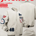 Men's Faux Leather Jackets Varsity Embroidered Baseball Coat Casual Daily Motorcycle Windbreaker Outerwear New in Jacket