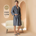 New Stripe Couple Bathrobe Cool Thin Spring Autumn Mid-Length Water Absorbent Loungewear Robe Men Women Luxury Home Nightgown