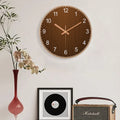 Modern Round Wall Clock Wooden Grain Non-Ticking Wall Clock for Living Room Bedroom Kitchen Office Home Decor Minimalist Style