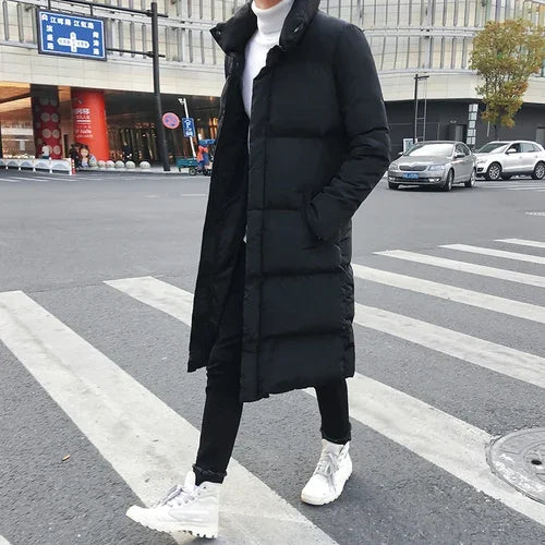 Korean Fashion Black Cotton Long Padded Parkas Coats Male 2025 Winter Casual Thicken Warm Puffer Jacket Men