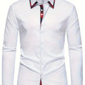 Men's Slim Fit Dress Shirt Plaid Patchwork Collar Long | SAMAG