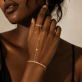 Bohemian Bead Slave Bracelet, 18K Gold Plated Stainless Steel, Waterproof Hand Chain Finger Ring Bracelet Jewelry for Women