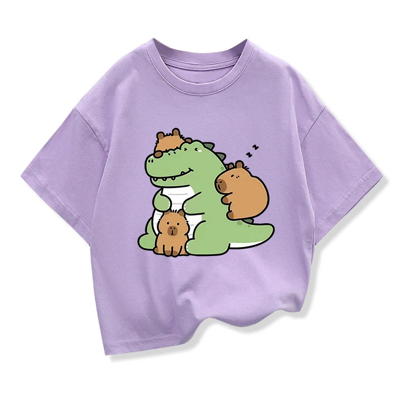 Children's T-Shirt Capybara Printed T-shirts Baby T-Shirt Cartoon Boys Summer Clothes O-Neck Kids Shirt Fashion Child T-Shirt