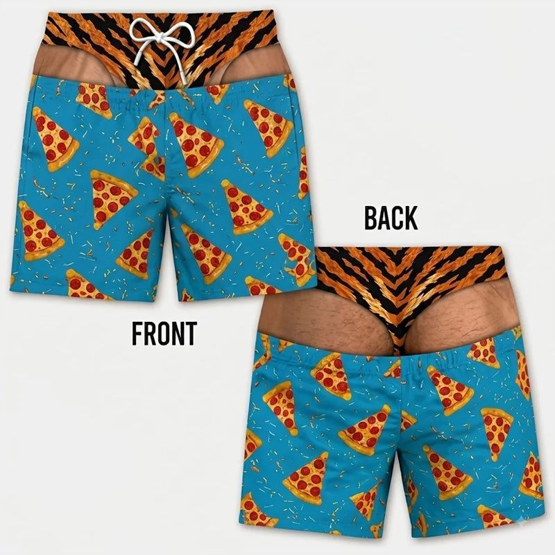 Men Funny Fake Two Piece Shorts Optical Illusion Thong Print Beach Fun Swim Trunks for Summer Holiday - View 6 | SAMAG