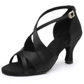Latin Suede Dance Shoes for Womens New Rhinestone Buckle Soft Sole Ballroom Jazz Salsa Pumps Stage Professional Indoor Stiletto