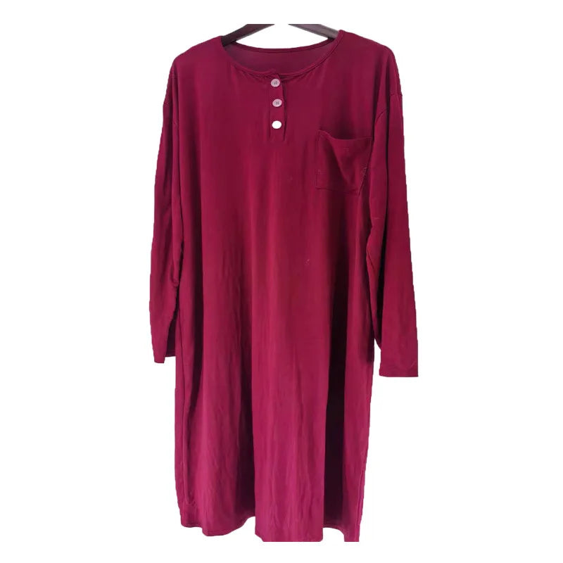 2026 Autumn Men's Nightgown Male Long Robe Solid Thin Loose Plus Size Long Sleeve One-Piece Pajamas for Men Bathrobe Homewear