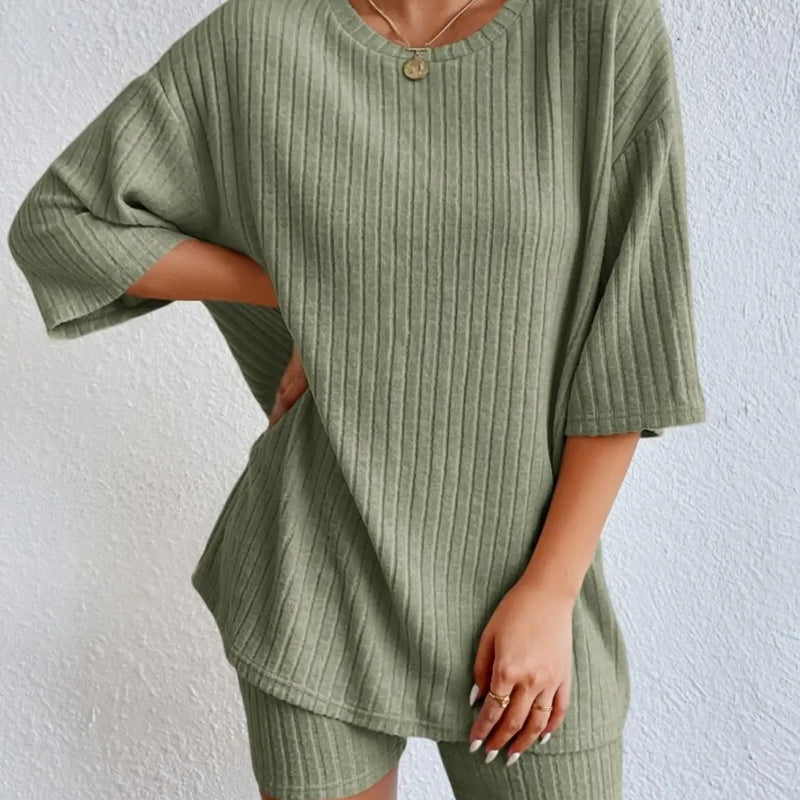 Spring Summer Short Sleeve T Shirt Short Pants Two Piece Set Women Casual Loose O Neck Top High Waist Tracksuit Female Outfits