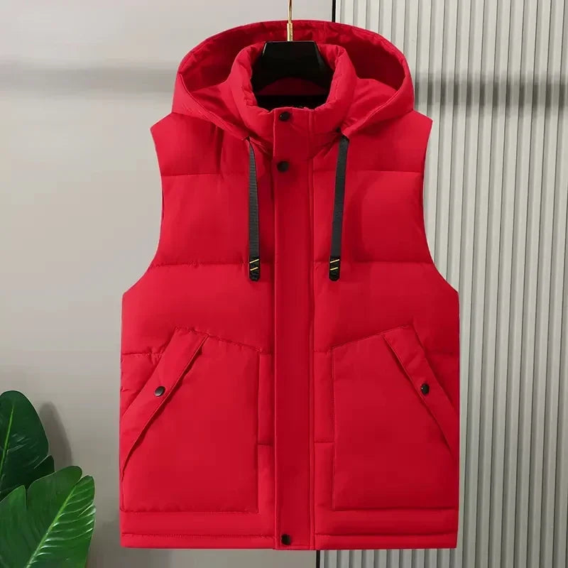 Big Size Men Padded Vest Winter Hooded Zip-up Sleeveless Jacket Padding Golf Cotton Waistcoat Work Warm Large Pocket Plus 8XL