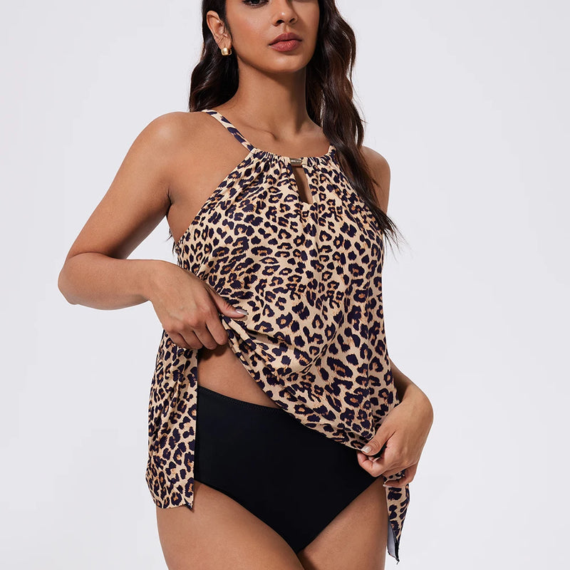 Women Ruffled Tankini Set Padded Halter Top Swimming | SAMAG
