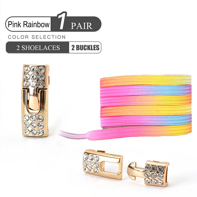 1Pair No Tie Shoe Laces Diamond Buckle Elastic Lace Shoelaces Pearl Light Colorful Fashion Without Ties Laces Sneaker Kids Adult